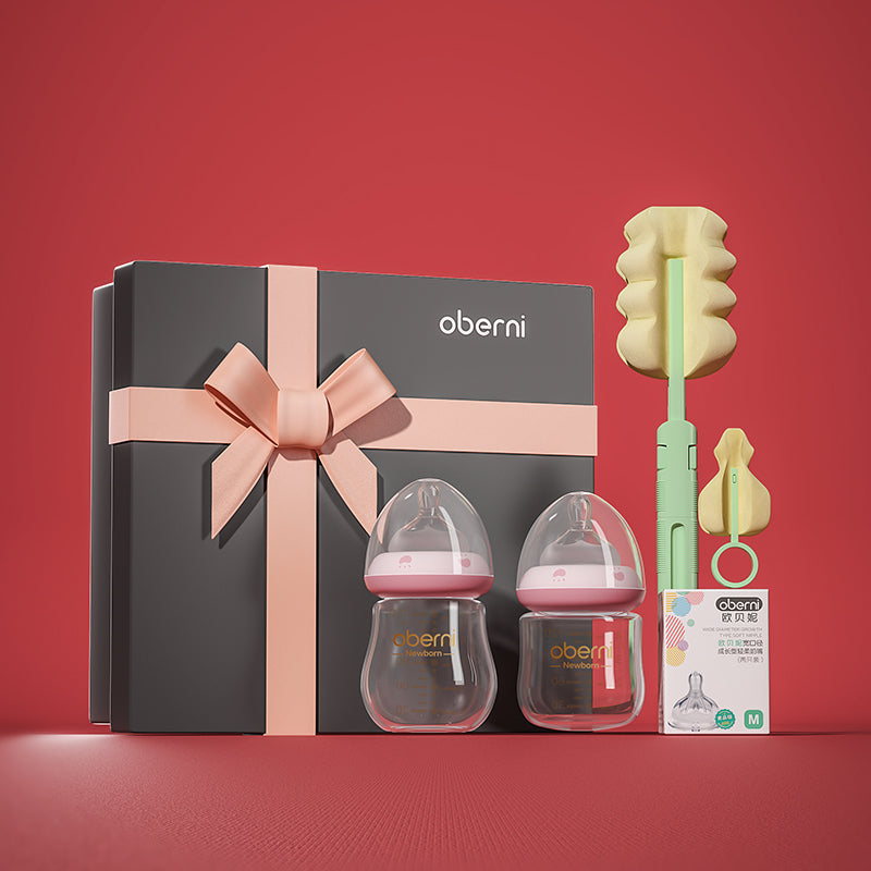 Oberni Supplies Bottle Baby Complete Set 0-6 Months Newborn Baby Glass Bottle Gift Box Set