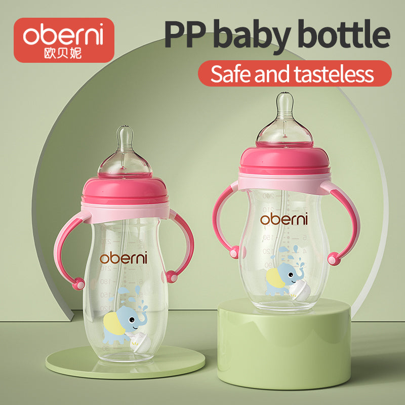 PP Wide Bore Anti Drop Straw Handle Plastic Neonatal Silicone Newborn Baby Milk Bottle for Children