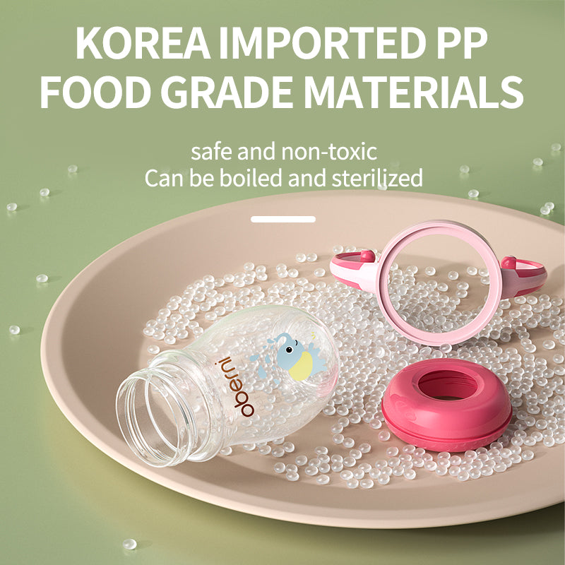 PP Wide Bore Anti Drop Straw Handle Plastic Neonatal Silicone Newborn Baby Milk Bottle for Children