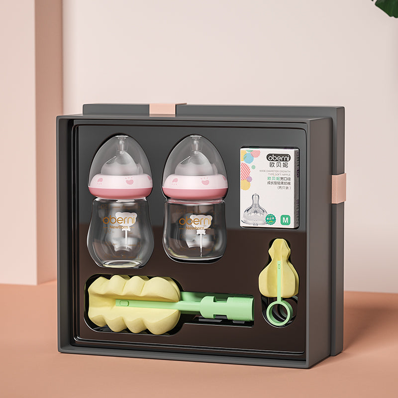 Oberni Supplies Bottle Baby Complete Set 0-6 Months Newborn Baby Glass Bottle Gift Box Set